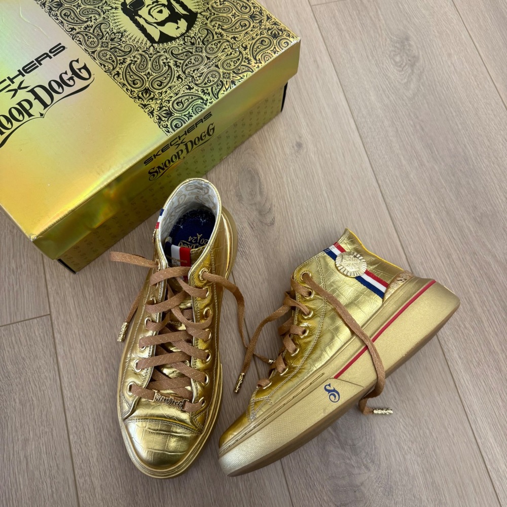 Skechers x Snoop Dogg 2024 Gold Leather High Top Sneakers 186990 Mens 7 Women 9